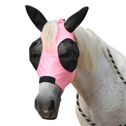 Stretchy Horse Fly Mask with Ears, Large Eye Space Pink Full - color: Pink, size: Full