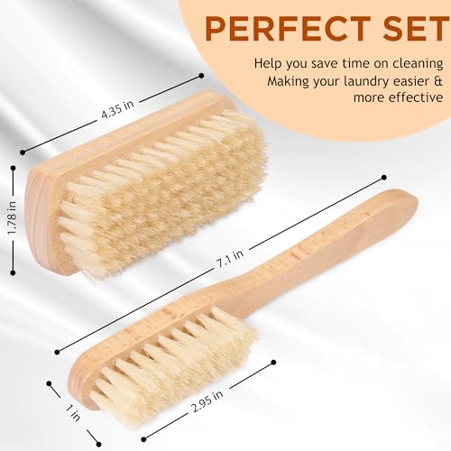 TAKAVU Laundry Brush Set, Soft Boar Bristle and Compact Wood Handle - color: White Boar