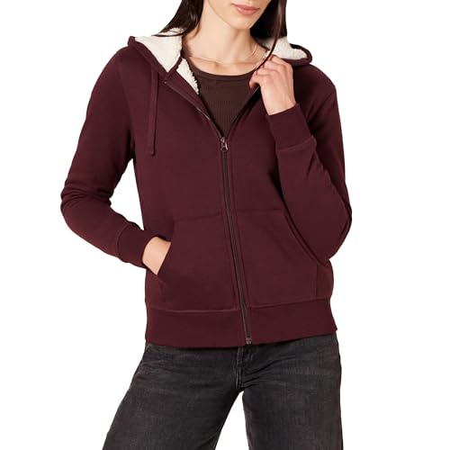 Amazon Essentials Women's Sherpa-Lined Fleece Full-Zip Hooded Jacket with Drawstring (Available in Plus Size) - color: Burgundy, size: Small