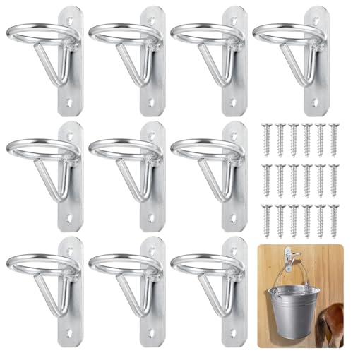 10 PCS Bucket Hook Hangers, Horse Stall Metal Horse Water Bucket Hooks, Heavy Duty Horse Accessories, Wall Mount Bucket Holders for Horse Stall Stable Farmhouse Supplies, Silver
