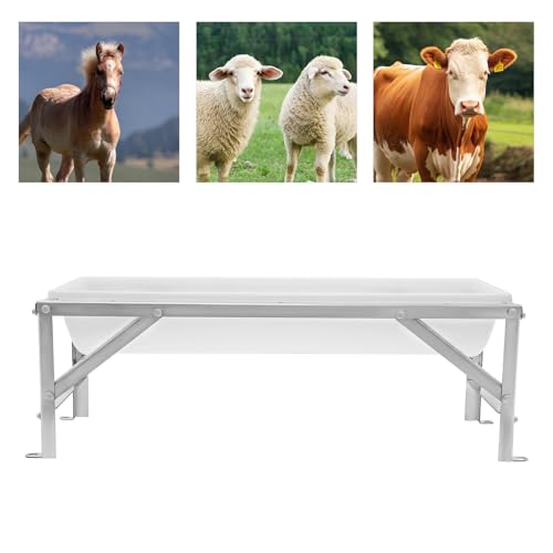 Livestock Feed Trough with Stand, 35L/9.25Gal Capacity Livestock Water Trough with Triangular-Structure Stand 39" Long Portable Farm Animal Feeder for Calves, Pigs, Sheep and Horses (White) - color: White