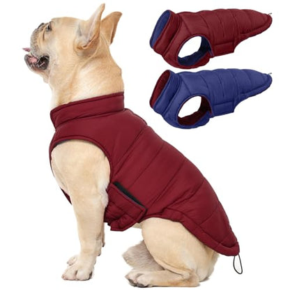 QBLEEV Reversible Dog Jacket, Windproof Dog Coat, Lightweight Puffer Vest - color: Date-Red, size: X-Small