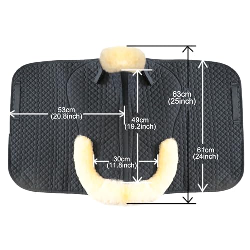 Woolous Dressage Saddle Pad, English Saddle Pad with Sheepskin Trim, Lambskin Wool Fleece Lining, Square Saddle Pad for Equestrian Riding, Comfortable & Shock Absorbing - color: Black/Beige