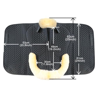 Woolous Dressage Saddle Pad, English Saddle Pad with Sheepskin Trim, Lambskin Wool Fleece Lining, Square Saddle Pad for Equestrian Riding, Comfortable & Shock Absorbing - color: Black/Beige