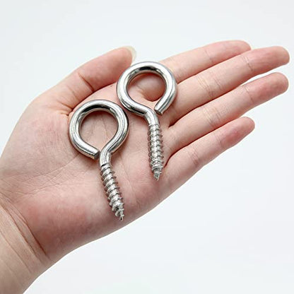 6 Pcs M6 304 Stainless Steel Screw Eye Hooks, 2-1/2 Inches Eyes Screw Hooks,Heavy Duty Screw Eye Bolt,Load Bearing 200LB,Indoor & Outdoor Use