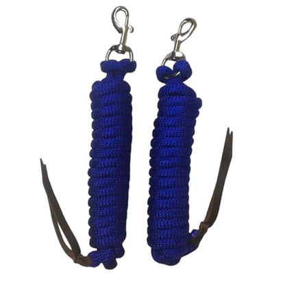 Majestic Ally 14' Pack of 2 Poly Training Lead Rope with Leather Popper for Horses & Livestock – 14 Foot Long and 5/8 inch Thick - Replaceable Heavy-Duty Bolt Snap (Royal Blue) - color: Royal Blue