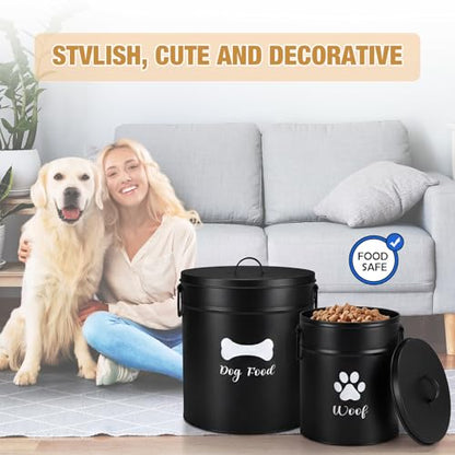 DoubleFill Extra Large 23+10 lb Metal Dog Food Storage Containers, Black - color: Black, size: Extra Large 23+10 lb