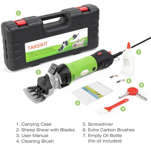 TAKEKIT Sheep Shears, 500W Professional Heavy Duty Sheep Clippers for Grooming, 6 Speeds Electric Animal Shearing Clippers for Alpacas Llamas Lambs and Large Livestock with Thick Coats - color: Green