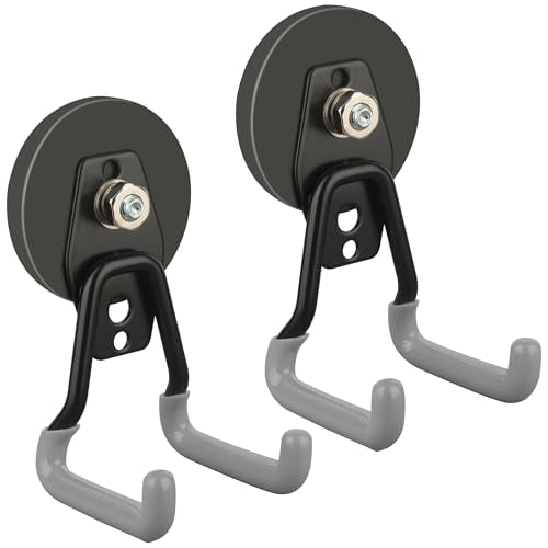 ULIBERMAGNET New Upgraded Heavy Duty Magnetic Hooks,Strong Large Magnet Hooks for Power Drill,Garden Tools, Hose,Pegboard,Garage,Workshop,2 Pack Magnetic Storage Hooks for Indoor Outdoor Hanging(Gray) - size: 2PC 2.59inch Gray Magnetic Hooks