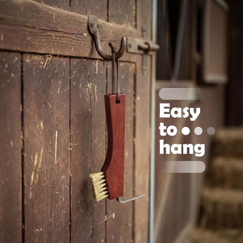 Shinylin Horse Hoof Pick with Brass Wire Brush and Wooden Grip