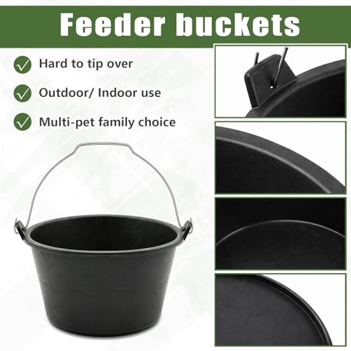 Sadnyy 2 Pcs Rubber Feeder Bucket, Quart Gallon Rubber Horse Feed Bucket with Handle Large Utility Feed Pan Dog Bowl Horse Feeder for Goats Horses Animal Feeding, Inches(11.5 x 6.3 Inches,Plain) - size: 11.5 x 6.3 Inches, style: Plain