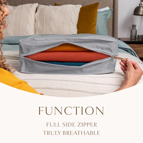 Hayden Hill Luxury Organic Cotton Sweater Storage Bag For Cashmere 18 Inch | Fits 6 Fine Knits, Breathable, Moth Proof, Garment Storage Bag For Cashmere, Zippered, Certified Carbon Neutral, Gray