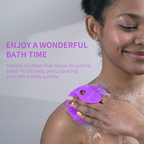 Silicone Body Scrubber, BEAUTAIL Gentle Exfoliating Shower Brush for Body | Hygienic Silicone Loofah, Easy-Grip Handle, Soft Bath Scrubber for Sensitive Skin, Women, Men & Kids, 2 Pack, Black+Purple - color: Black+purple 2 Pcs