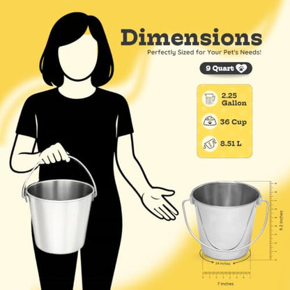 9Qt Round Stainless Steel Heavy Duty Dog Water Bucket, 2-Pack - size: 9 Quart (Pack of 2)