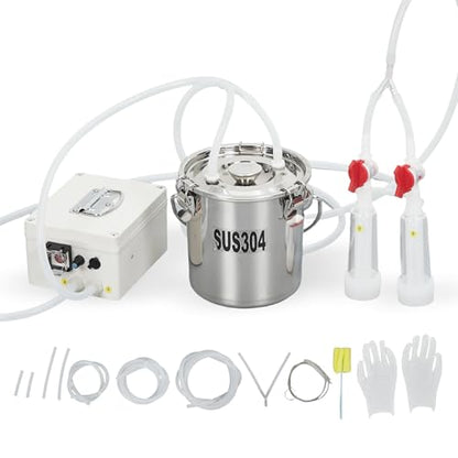 Garvee 3L Goat Milking Machine, Electric Automatic Pulsation Vacuum Milker with 304 Stainless Steel Bucket, Adjustable Suction, Portable Milker with Food-Grade Silicone Cups and Tubes for Goat - size: 3L