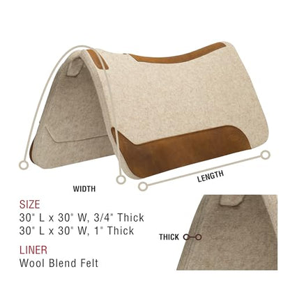 Weaver Equine Wool Blend Felt Western Saddle Pad for Horses, 30" x 30" - size: 30" L x 30" W - 1" Thick