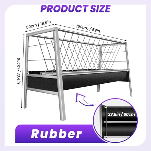 Pasture Feeder with Rubber Pan, 77 Gallon Large Capacity, 2-in-1 Stainless Steel Design for Goats, Sheep, Horses, Easy to Clean