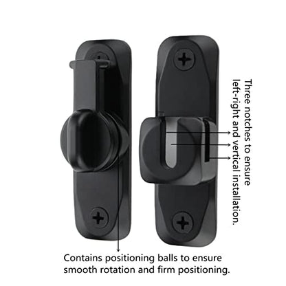 Flip Door Latch Black 180 Degree Heavy Duty Bar Gate Latches Safety Door Lock, Bold Thickened Anti-Rust Update Design (90-180Filp Door Latch)