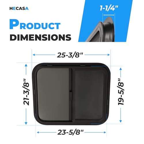 HECASA 1PC 24" W X 20" H RV Window Teardrop Horizontal Sliding RV Window | Replacement W/Net Screen & Trim Ring For Cargo Travel Trailer, Camper, Cargo Van - size: 24" W x 20" H