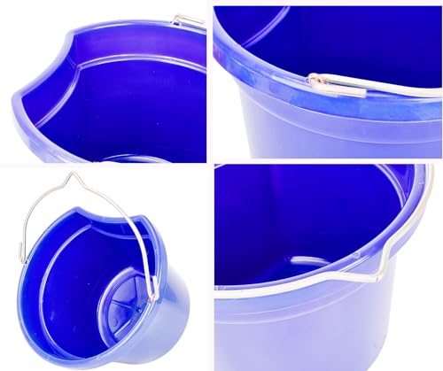Plastic Flat Back Bucket Horse Feeding Watering Animal Feed Bucket 8 Quart (Blue)