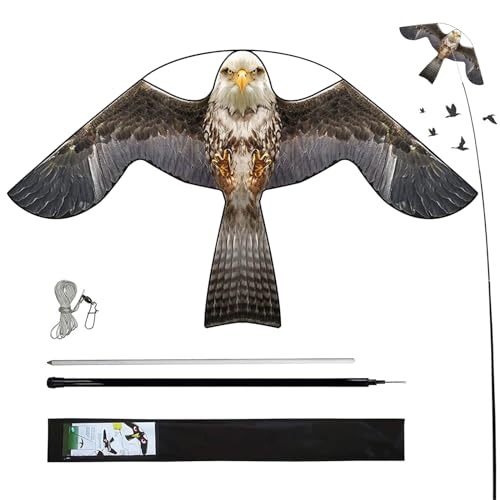 Bird Scarer Kite with 13ft Pole Bird Hawk Flying Kite-Style B | Hawk Deterrents for Farms, Patios and Docks | Keeps Birds, Geese and Seagulls Away | Covers 2150-5380 sq.ft - color: style B with 4m pole