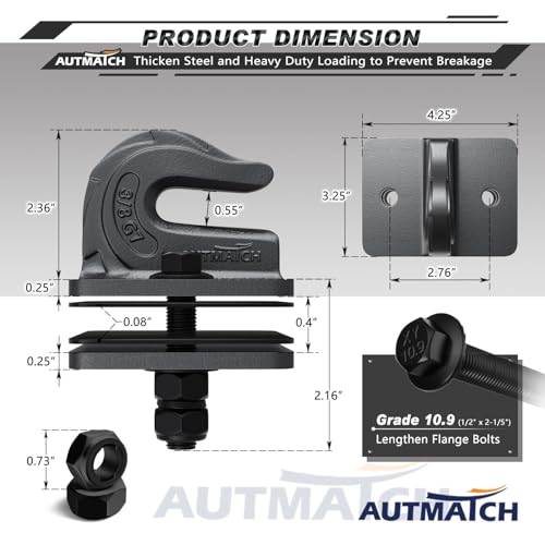 AUTMATCH Tractor Bucket Grab Hook 3/8" (2-Pack) Grade 70 Drop Forged Steel - color: Gunmetal Gray