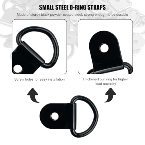 20PCS Small Steel D-Ring Tie Downs, Heavy Duty D Ring Tie Downs Strap Anchor Lashing Rings, Steel Tie-Down Hooks for Loads on Case Truck Cargo Trailers RV Boats, Car Accessories (Black) - color: Black, 20pcs