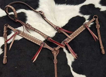 Showman Leather Single Ear Headstall & Breast Collar Set w/Buckstitch Trim & Reins