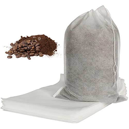 HRX Package 50pcs Disposable Cold Brew Bags 8x12 in for Home Coffee Brewing | Fine Mesh Contains Grounds, Less Mess, Secure Drawstrings, Fits 1 or 2 Gallon Jars, for Coffee, Tea, Soups, Spices, and Herbs - size: 8x12 inch