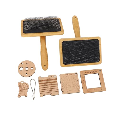 Wooden Knitting Gauge Set, 8 Piece Knitting Tool Set, Wood Blending Board Carding Brush Set with, Wooden Wool Carder Hand Carders for Needle Felting Supplies for Dogs Weaving