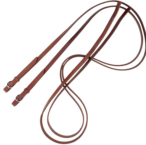 Leather Horse Harness Split Reins with Stainless Steel Hardware, 5/8" x 7', Heavy Oiled Supple Reins