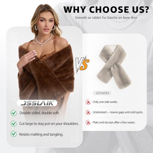 Women's Luxe Short Pile Faux Fur Coat with Shawl Collar - color: Chestnut