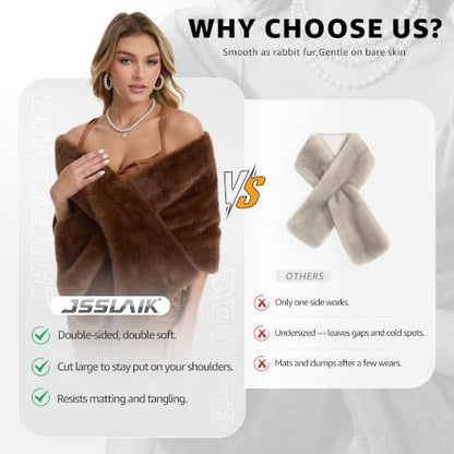 Women's Luxe Short Pile Faux Fur Coat with Shawl Collar - color: Chestnut