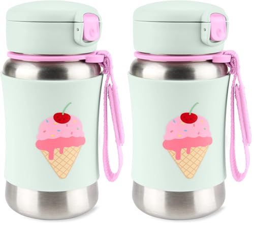 Skip Hop Toddler Sippy Cup with Straw, Sparks Stainless Steel Straw Bottle, Ice Cream (Pack of 2) - color: Ice Cream (2 Pack)