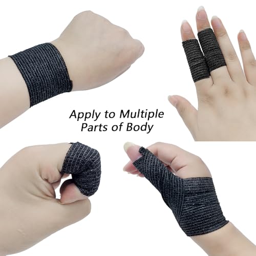 12 Pack Self Adhesive Bandage Wrap 2 Inches X 5 Yards Black Athletic Tape Non-Woven Breathable Elastic & Cohesive Bandage Wrap for Sports, Wrist, First Aid, Pets (12 Count)