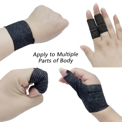 12 Pack Self Adhesive Bandage Wrap 2 Inches X 5 Yards Black Athletic Tape Non-Woven Breathable Elastic & Cohesive Bandage Wrap for Sports, Wrist, First Aid, Pets (12 Count)
