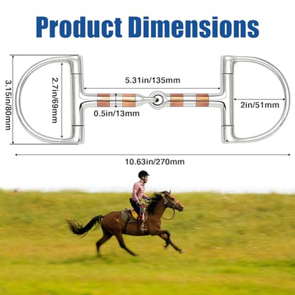 Stainless Steel Ring O & d Snaffle Bit for Horses Snaffle Mouth Gentle Horse Pony Bit with Copper Roller for Training, Western & English Riding - size: Mouth Spacing 135mm, style: D-ring Copper Roller