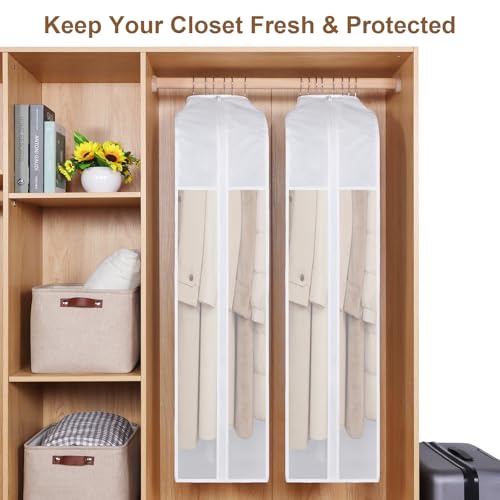 50 Inch Cotton Garment Bag for Hanging Clothes and Storage, 3 Pack | Suit Bags, Breathable Cotton Fabric, Extre Large 10in Gusseted, Organza Window, Durable Zipper, For Closet Storage, White - size: 10"W x 50"H-3pcs