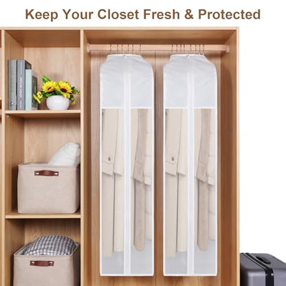 50 Inch Cotton Garment Bag for Hanging Clothes and Storage, 3 Pack | Suit Bags, Breathable Cotton Fabric, Extre Large 10in Gusseted, Organza Window, Durable Zipper, For Closet Storage, White - size: 10"W x 50"H-3pcs