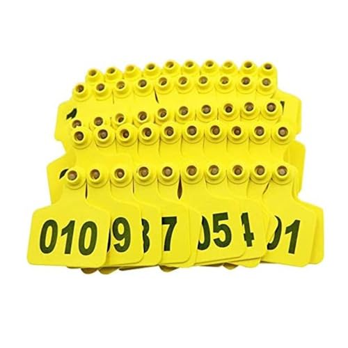 100 Pcs Pig Goat Ear Tag Animal Identification Cards Copper Head Marking Tools for Cattle Sheep Hogs 001-100 Numbers(Yellow) - color: Yellow
