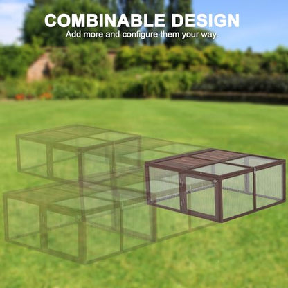 Portable Chicken Coop Run, Folding Rabbit Hutch, Brown - color: Brown