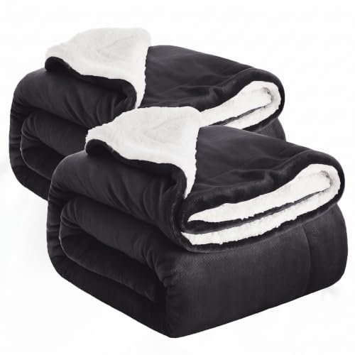 IR Imperial Rooms 2 Pack Queen Sherpa Blankets 90x90 Hotels Black - color: Black, size: Full/Queen (Pack of 2)