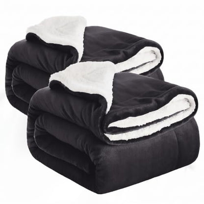 IR Imperial Rooms 2 Pack Queen Sherpa Blankets 90x90 Hotels Black - color: Black, size: Full/Queen (Pack of 2)