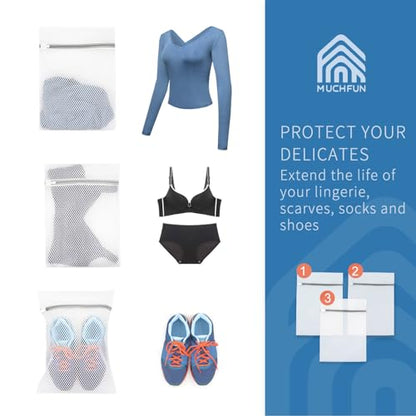 Muchfun 3Pcs Durable Honeycomb Mesh Laundry Bags for Delicates 12x16 Inches