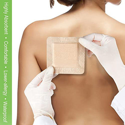 NeuHeils Border Silicone Foam Dressing 4"x4", 10 Pack for Bed Sores - size: 4x4 Inch (Pack of 10)
