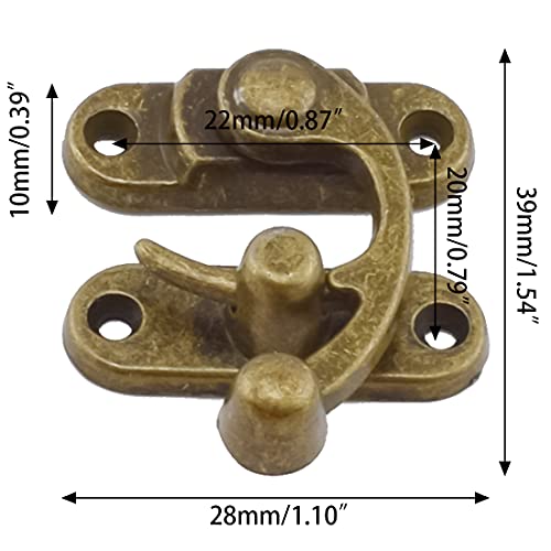 Antique Right Hook Hasp Latch Retro Swing Horn Lock | Clasp with Mounting Screws, Zinc Alloy - 4PCS 1.14" x 1.3" Bronze Tone - color: Bronze