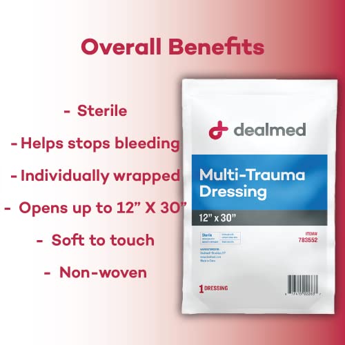 Dealmed Multi-Trauma Dressing - 12" x 30" Sterile Emergency Pad - 1 Count - size: Pack of 1, style: 12" x 30"