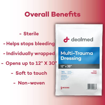 Dealmed Multi-Trauma Dressing - 12" x 30" Sterile Emergency Pad - 1 Count - size: Pack of 1, style: 12" x 30"