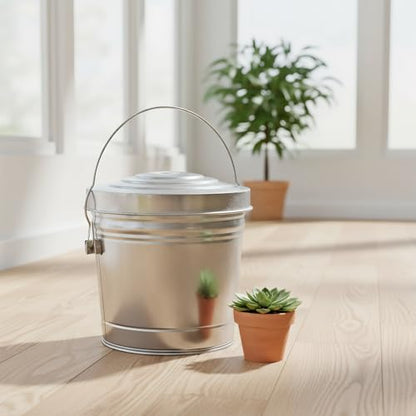 6-Gallon Galvanized Steel Storage Can with Lid, Heavy-Duty Metal Trash Can for Outdoor, Indoor Use, Pet Food Container, Bird Seed Storage, Ash Bucket, Rodent Proof, Ideal for Garage, Garden, Patio