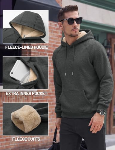 TACVASEN Men's Sherpa Hoodies Midweight Fleece Winter Thermal Sweatshirts - color: 02 Dark Grey, size: Medium